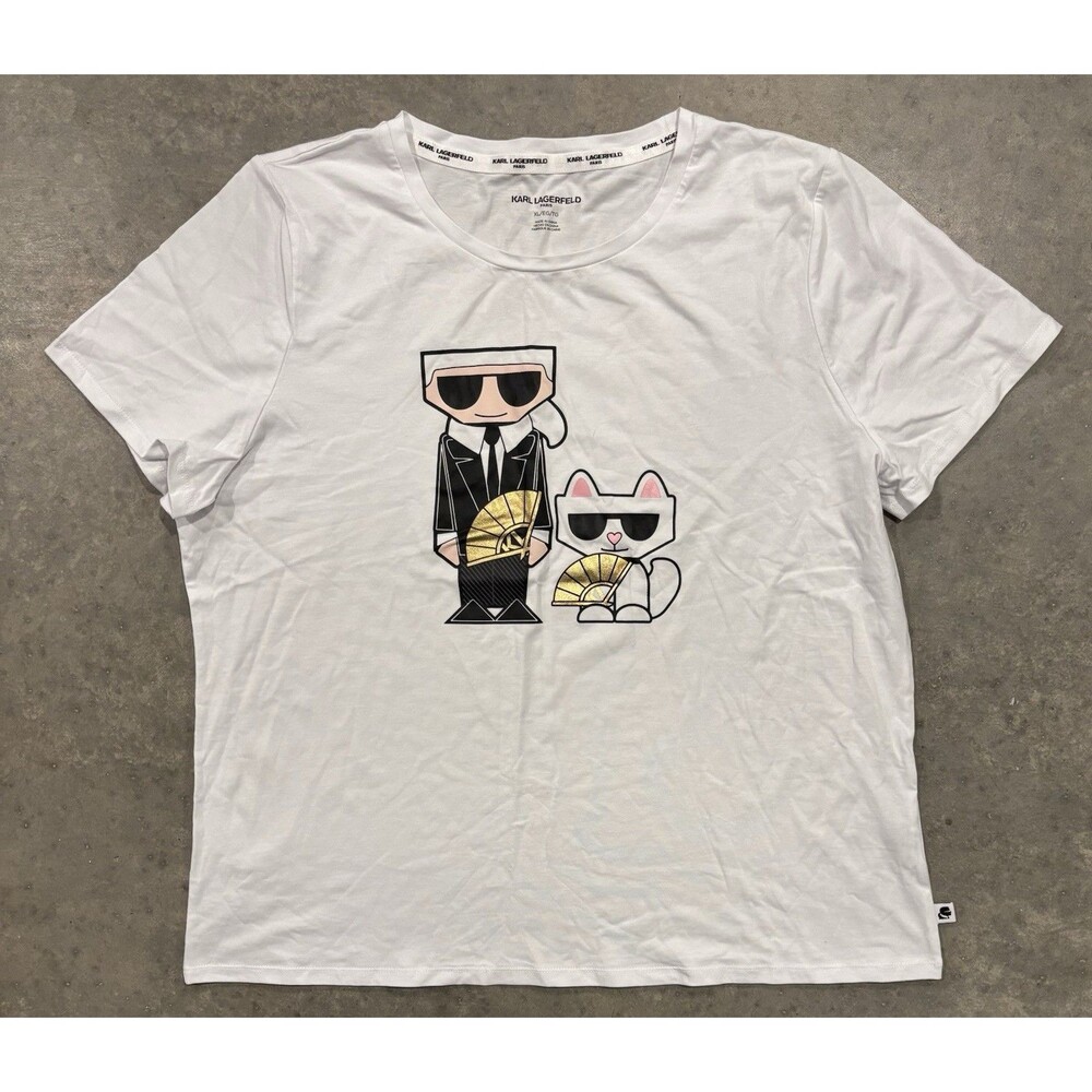 Karl Lagerfeld Paris Women's XL Short Sleeve White Shirt Choupette Cat